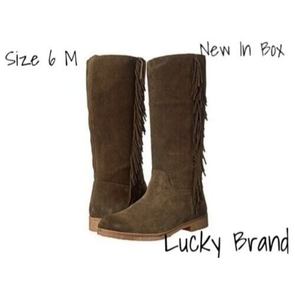 Lucky Brand Women's Fringe Boots Dark Suede Leather Size 6 - New In Box - Picture 1 of 6